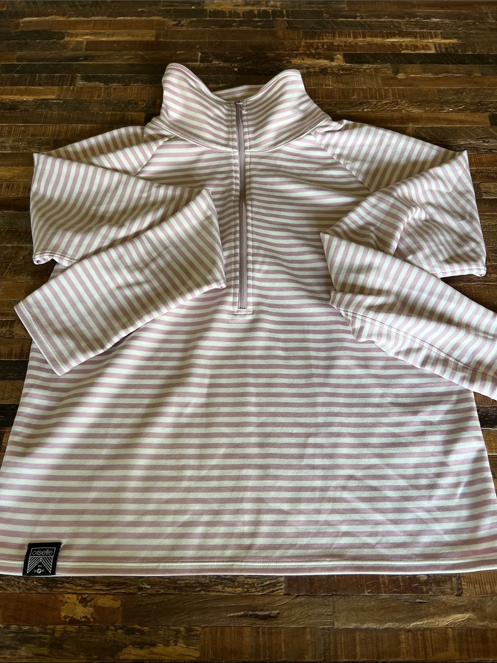 oiselle Pink & White Striped Athletic Tee